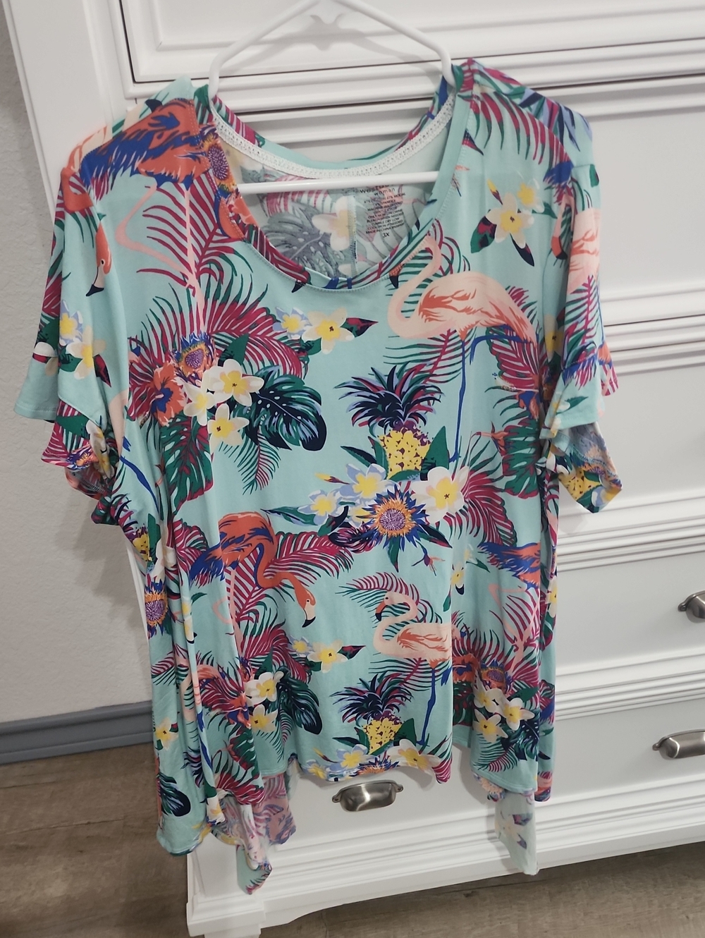 Westbound Mint Tropical Flamingo Scoop Neck Tee